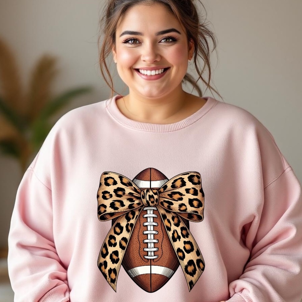 Football Sweatshirt with a big leopard bow 2XL-3XL New Pink great gifts